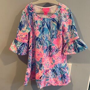 Lilly Pulitzer Kids Colorful Floral Ruffle cotton Sleeve Dress